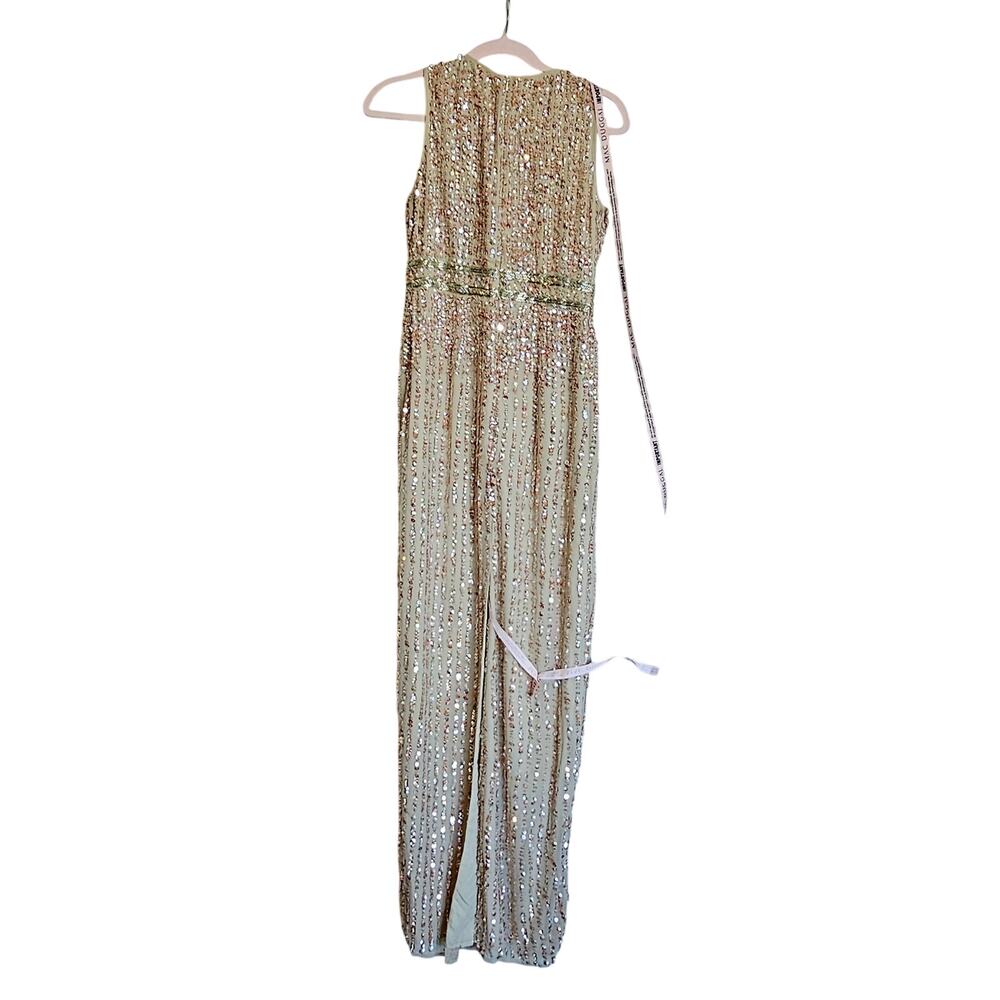 Mac Duggal Sequined High Neck Sleeveless Maxi Gown - Nude/Gold Size 2 NWT - Picture 7 of 13
